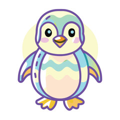 Obraz premium Cartoon illustration of a cute penguin with blue and yellow stripes