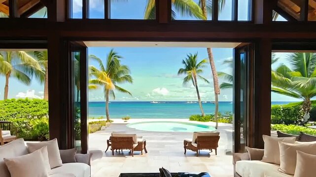 Beach side mansion living room view
