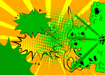 Cartoon background, comic book green and yellow backdrop. Retro vector comics pop art design.