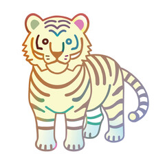 Cartoon Illustration of a White Tiger with Rainbow Color Scheme