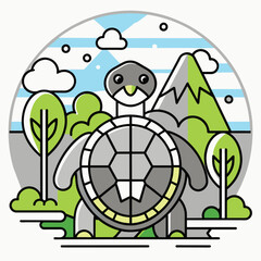 A Cartoon Turtle Standing in a Landscape