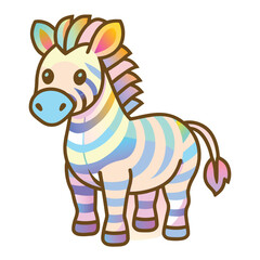 Cartoon Rainbow Zebra with Big Eyes and a Pink Tail
