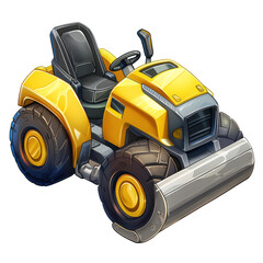 Fototapeta premium Cheerful cartoon road roller graphic with transparency, ideal for children's projects and illustrations.