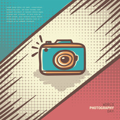 Obraz premium Cartoon hand drawn camera in kawaii vintage design