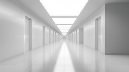 Fototapeta premium 3D room light abstract space technology tunnel stage floor modern and sleek white corridor designed with minimalist style and led lighting,generative ai