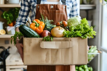 Woman Holds Box Fresh Organic Vegetables Healthy Eating