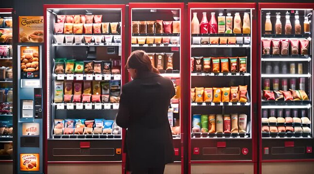 Person Making Purchase at Vending Machine