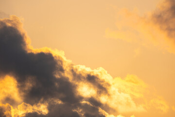 Enjoy a panoramic view of the skyline. The sun rises in the morning sky with colorful clouds. and beautiful cloud patterns In the soft light of the morning	