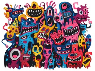 Fototapeta premium Playful Abstract Monsters on a Whimsical Quest for Sticker or Shirt Design