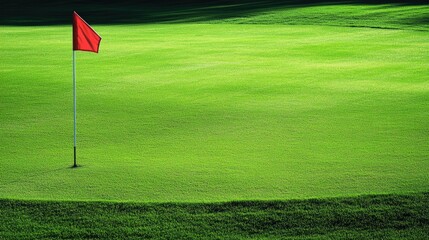 Golf hole with a flagstick on a pristine green, perfect for copy space