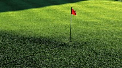 Obraz premium Golf hole with a flagstick on a pristine green, perfect for copy space