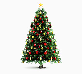 Decorated Christmas Tree with Red and Gold Ornaments