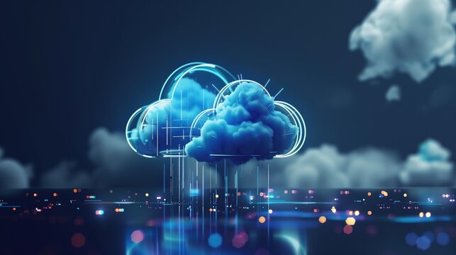Cloud and Server Concept Background: Cloud Computing, Cloud Services, Cloud Servers, Big Data Centers, Servers, Information Digitalization, SAAS, Online Services.