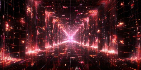 Fototapeta premium Abstract Digital Tunnel with Red and Orange Lights