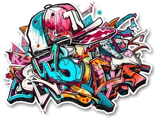 Obraz premium Stylish Streetwear Graffiti Sticker Design on White Background