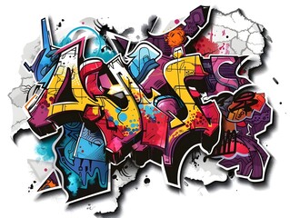 Naklejka premium Stylish Streetwear Graffiti Sticker Design with Vibrant Colors and Textures