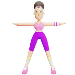 3D Yoga Animation. Fitness Exercise T-Pose Stretch. Girl Cartoon