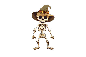 halloween cartoon skeleton on a white background