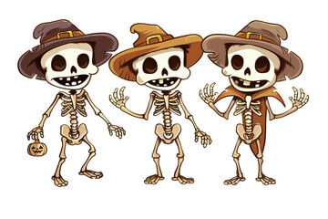 halloween cartoon skeleton on a white background