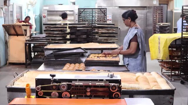 Malegaon, India 17th July 2024: Delicious fresh puff pastries also Khari is a light and fluffy biscuit often served in Indian homes with chai. Food and breakfast. Visuals of Indian bakery.