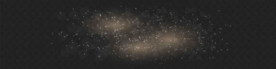 Light abstract glowing bokeh lights. Light bokeh effect isolated on transparent background. Christmas background from shining dust.