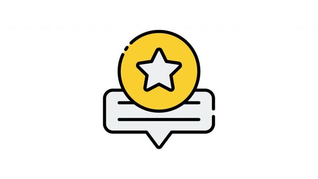 Yellow circle feedback with white star above a speech bubble icon motion graphic animation