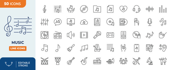 Music line editable icon set. Editable stroke. Vector illustration	