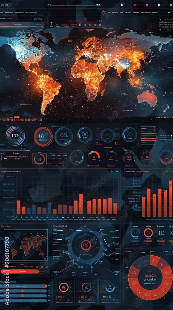 Aufkleber Futuristic Data Visualization with World Map.