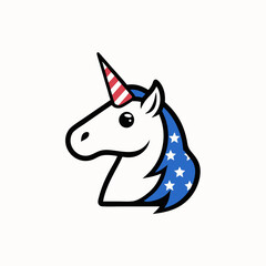 unicorn in a realistic style  with a US flag