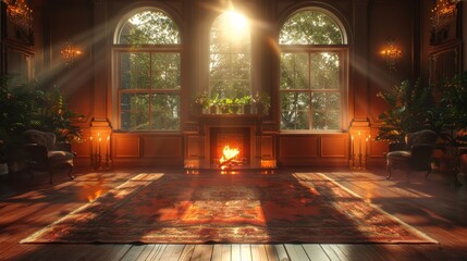 Background: The Victorian wallpaper features ornate, antique designs with intricate typography, creating a unique blend of art and history within the room, reminiscent of an old west parlor