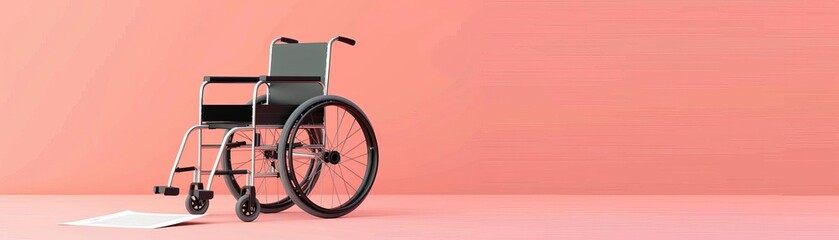Fototapeta premium Disability benefits, wheelchair and documents, flat design illustration