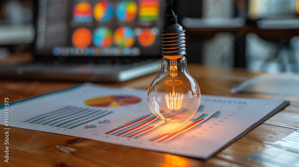 Aufkleber light bulb illuminating business graphs.
