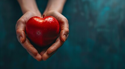 Close up of woman is hands holding a red heart on a nature background, love concept. AI Generated