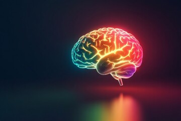 Obraz premium 3D illustration of the human brain, glowing with various color, showing unlimited creativity and potential of the human brain