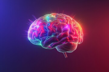 3D illustration of the human brain, glowing with various color, showing unlimited creativity and potential of the human brain