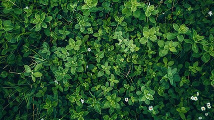 Obraz premium Lush Green Foliage with Scattered White Flowers