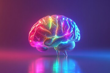3D illustration of the human brain, glowing with various color, showing unlimited creativity and potential of the human brain