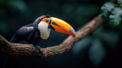 Naklejka premium Close-up of charismatic toucan with sequin beak, for magazine covers.