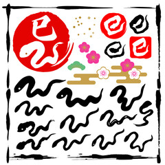 巳年の年賀素材ヘビイラストセット