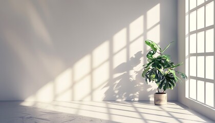 Sunlight Streaming Through Window in Minimalist Designed Space, Shadows and Clean Lines, Bright Office Background