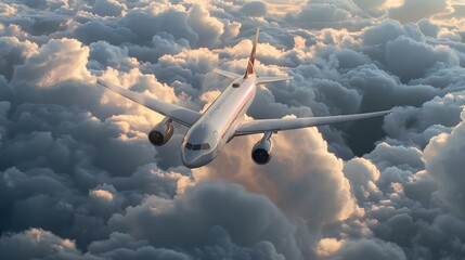 commercial jet flying over clouds background,generative ai