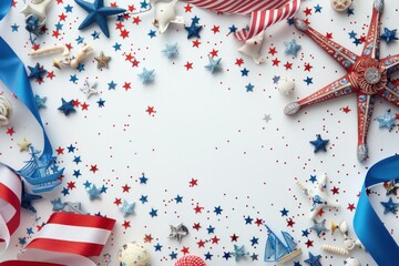 Obraz premium Red, White, and Blue Nautical Star Decorations on White Background