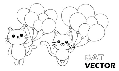 The playful kitten is playing with a bunch of balloons illustrator vector file.
