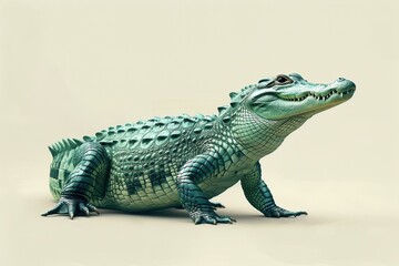 Obraz premium Detailed illustration of a green alligator on a plain background