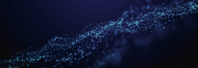 Illustration made using Adobe After Effects, Premium Image for background. Futuristic glowing blue dots forming a wave shape.