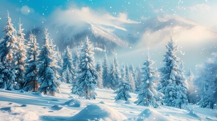 Naklejka premium vibrant snow winter frozen mountains landscape background,generative ai