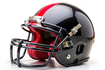 Fototapeta premium Black and Red American Football Helmet Isolated on White.