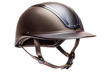 Brown Leather Equestrian Helmet with Black Trim.