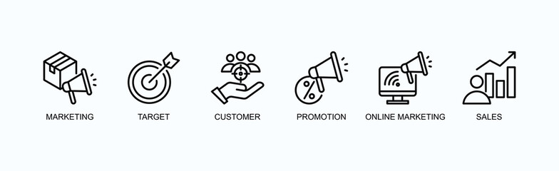 Advertising Banner Web Icon Vector Illustrtion Concept With Icon Of  Marketing, Target, Customer, Promotion, Online Marketing, Sales