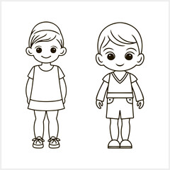 Cute Anime boy isolated. Coloring page book. Hand drawn vector illustration